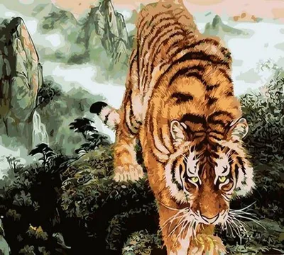 Produktbild von Malen nach Zahlen: Tiger im Bergdschungel, 40x50 cm, Leinwand auf Keilrahmen