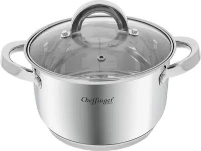 Zdjęcie produktu dla Cheffinger, rondel ze stali nierdzewnej ze szklaną pokrywką 20cm 3.9L indukcja, srebrny