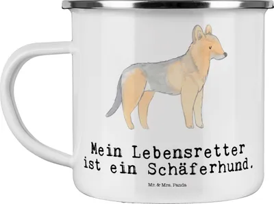 Produktbild von Mr. & Mrs. Panda Teebecher Schäferhund Lebensretter - Weiß - Geschenk, Pott, Haferl, Teetasse, Kaffeepott, Emaille Tasse