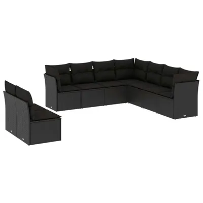 Produktbild von vidaXL 9-tlg. Garten-Sofagarnitur mit Kissen Schwarz Poly Rattan