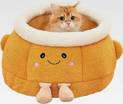 Produktbild von Niedliches Katzenbett | Niedliches Weiches Orangefarbenes Geformtes Haustierzubehör - Hundehöhle Bett | Für Innenbereich Außenbereich Winter Auto Camping Schreibtisch Nachttisch Stuhl Couch Raum