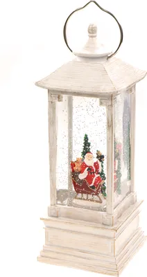Produktbild von Schneekugel als Laterne mit Weihnachtsmann auf Schlitten, Musik, Licht, Glitzerantrieb, 10,5*10,5*28,5cm Weihnachtsdeko weihnachtliche Schüttelkugel