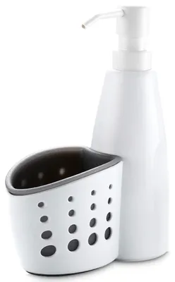 Productafbeelding van Zeepdispenser met sponshouder - inhoud 400 ml - voor keuken en badkamer - witgrijs