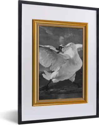 Produktbild von MuchoWow® Gerahmtes Poster Der gefährdete Schwan - Alte Meister - Liste - Gold 30x40 cm - Poster mit Schwarzem Bilderrahmen Wandposter Rahmen Foto Bilder - Wandposter Schlafzimmer