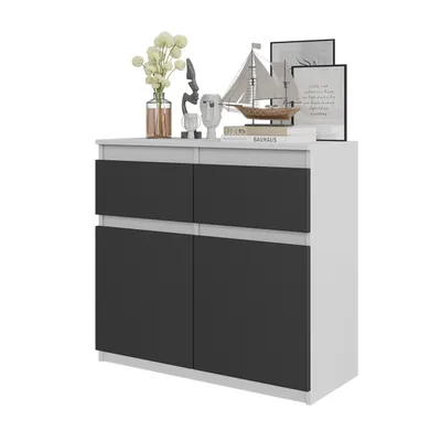 Produktbild von FURNICA - NOAH - Kommode / Sideboard mit 2 Schubladen und 2 Türen - Weiß Matt / Anthrazit Grau H75cm B80cm T35cm