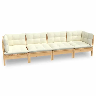 Produktbild von vidaXL 4-tlg. Garten-Lounge-Set mit Creme Kissen Massivholz Kiefer