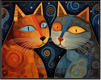 Produktbild von Wallario Wandbild Kosmische Katzenfreunde, Größe: 40,30 x 50,30 cm, Poster mit schwarzem Aluminiumrahmen
