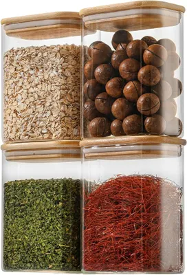 Imagen del producto de Recipientes de vidrio rectangulares con tapa, 1,2 litros, juego de 4 unidades