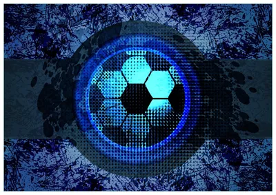 Produktbild von Wallario Premium Glasbild, freischwebende Optik, kräftige Farben, Größe 100 x 70 cm Motiv Fußball Design - Abstraktes Muster in blau