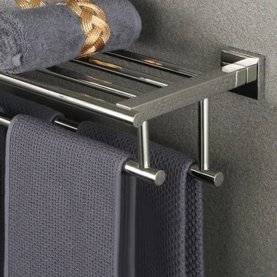 Zdjęcie produktu dla Ręcznikarka ścienna, 70 cm, podwójna półka na ręczniki, stal nierdzewna SUS304, polerowana, do łazienki i kuchni