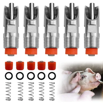 5er Set Schweinetränke aus Edelstahl, automatisch, Entenschnabel
