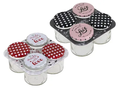 Produktbild von Einmachgläser 425 ml 4er Set mit Schraubdeckel sortiert Vorratsgläser
