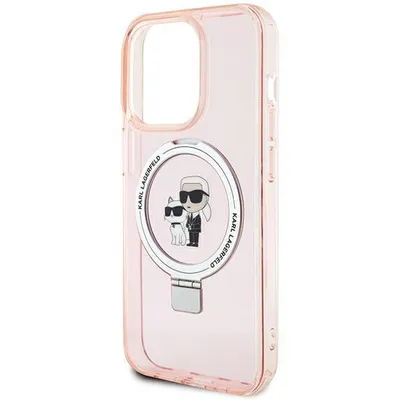 Zdjęcie produktu dla Etui MagSafe do Apple iPhone 15 Pro Max - Twarde na tył Karl Lagerfeld Ring Stand Karl & Choupette - Różowy