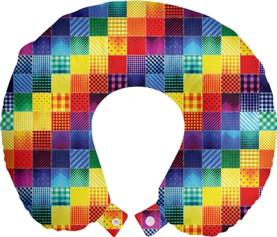 Produktbild von ABAKUHAUS Abstrakt Reisekissen Nackenstütze, Regenbogen-Retro Patchwork, Schaumstoff Reiseartikel für Flugzeug und Auto, 30x30 cm, Mehrfarbig