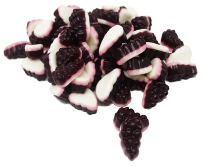 Produktbild von Fruchtgummi Trauben dunkelrot mit rosa Schaumzuckerboden 1000g