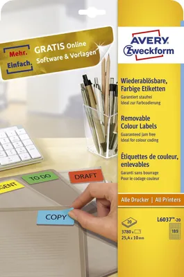 Immagine prodotto di Avery L6037 - Etiketten - Gelb - 10 x 25,4 mm - 3780 Stck. (20 Bogen x 189) (L6037-20)