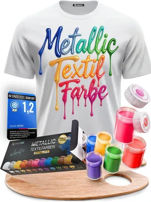 Textilfarbe 12x25 ml Metallic + 2 Pinsel, waschbar bis 40 °C