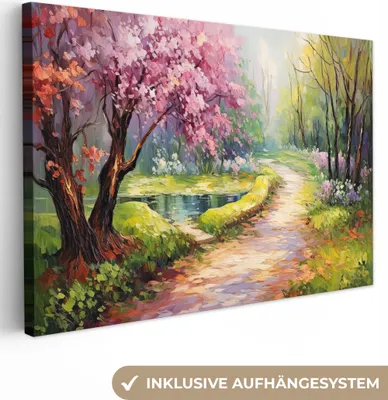 Produktbild von MuchoWow® - Leinwandbilder - Aquarell - Natur - Bäume - Kunst - Blumen, Wandbild, Wanddeko Bilder Wohnzimmer, 120x80 cm