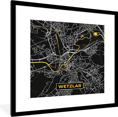 Produktbild von MuchoWow® Gerahmtes Poster Gold - Deutschland - Karte - Stadtplan - Wetzlar 40x40 cm - Poster mit Schwarzem Bilderrahmen Wandposter Rahmen Foto Bilder - Poster - Plakat im Rahmen