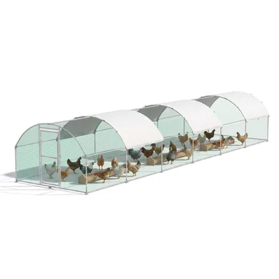 Productafbeelding van QEENTOE ren voor kippen, kippenhok, boogvormig, 3 x 12 x 2 meter, verzinkt stalen frame met dakdoek en zonnescherm. Ren voor kippen en andere vogels