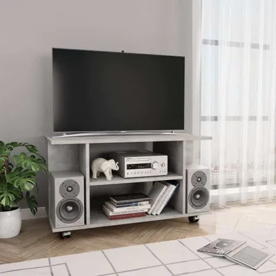 Produktbild von "2026 Promotion" TV-Schrank - TV-Lowboard - mit Rollen Betongrau 80x40x45 cm Holzwerkstoff - TV-Regal CC26877