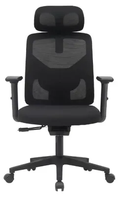 Obrázok produktu pre Ergonomická kancelárska stolička – sieťovaná stolička – otočná o 360° – výškovo nastaviteľná – kovový rám – čalúnené sedadlo – podrúčky a kolieska – čierna