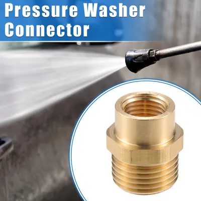 Image de Connecteur pour Nettoyeur Haute Pression, M14x1.5 vers 14mm G1/2" Mâle et Femelle, Adaptateur en Laiton pour Tuyau de Nettoyeur Haute Pression, Universel, Ton Cuivre en Laiton