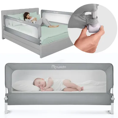 Obrázek produktu pro Bezpečnostní zábrana k posteli, bezpečnostní branka, zámek, 180 cm, Nukido, šedá