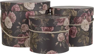 Produktbild von Clayre & Eef Hutschachtel 3er Set Ø 23x20 cm Schwarz Rosa Karton Blumen
