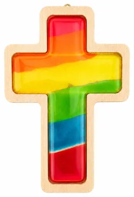 Wandkruis Buchenholz Regenbogenglas 17x12 cm handgefertigt