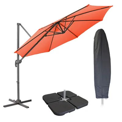 Produktbild von SVITA Sonnenschirm 3m Set Haube Gewichte Garten Ampelschirm Outdoor 360° Schirm Alu drehbar kippbar Orange