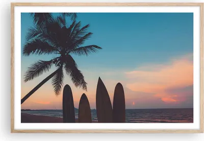 Produktbild von Gerahmtes Poster - Rahmen in heller Eiche - Strand Meer Palme - 91,5x61 cm - Wand Bild - Wanddeko - Wandbilder - Wandposter - Bilderrahmen - Bilder - Kunstdruck - Wandbild - P2NAA91x61-4080