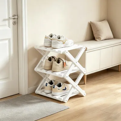 Schuhregal Bambus klappbar 3 Ebenen weiß platzsparend