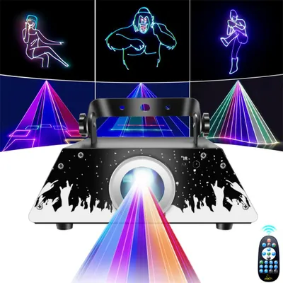 Obrázok produktu pre 3D RGB laserové svetlo s diaľkovým ovládaním, viacfarebný javiskový projektor na párty, do baru, na svadbu a diskotéku, animovaná svetelná šou, atmosférická lampa