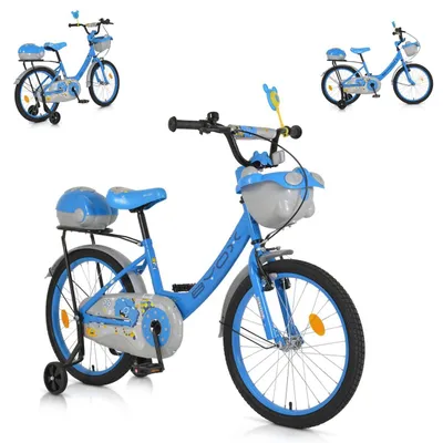 Produktbild von Byox Kinderfahrrad 20 Zoll 2002, Stützräder, Klingel, Höhe einstellbar, Körbe blau