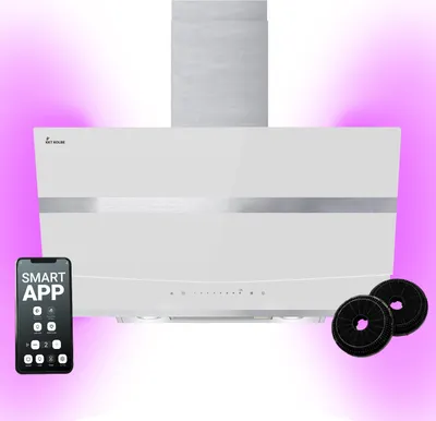 Produktbild von KKT KOLBE Dunstabzugshaube 80 cm 782 cbm/h Umluft Abluft Kopffrei Wandhaube Weiß Glas Smart WiFi App WLAN RGBW-LED-Beleuchtung HERMES8005WM