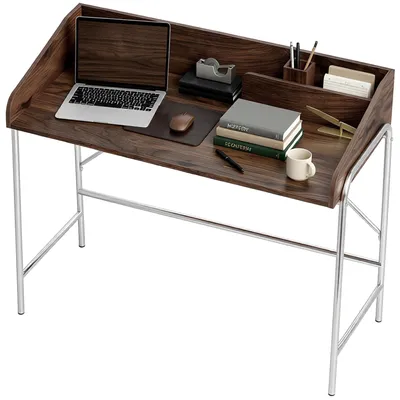 Produktbild von Schreibtisch, 109 cm Computertisch mit Sicherheitskante und Metallgestell, Nussbaum