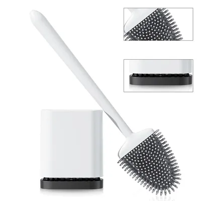 Produktbild von Wandhalterung WC-Bürste Silikon – Toilettenbürste Set ohne Bohren, hygienisch & tropffrei, 360° Reinigung, Weiß