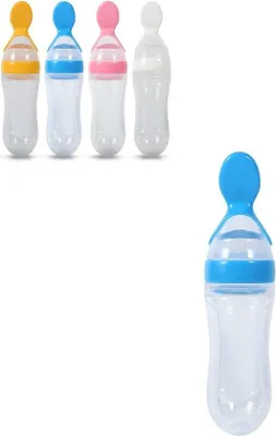 Image de Biberon en silicone de 90 ml - sans  - pour nourrissons et jeunes enfants - biberon souple - trousse de voyage avec cuillère et couvercle hygiénique - pour les fruits et les céréales.
