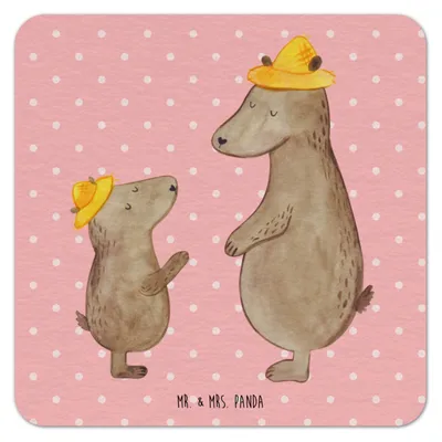 Produktbild von Mr. & Mrs. Panda Tischuntersetzer Bären mit Hut 100er Set - Rot Pastell - Geschenk, gläseruntersetzer, Bierdeckel, Family, Dad, Tassenuntersetzer, Bierfilzl, Familie