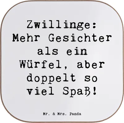 Produktbild von Mr. & Mrs. Panda Holzuntersetzer Spruch Zwillinge Spaß - Weiß - Geschenk, gläseruntersetzer, Untersetzer Glas, für Gläser, Horoskop, Geschenke Astrologie, Luftzeichen