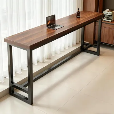 Obrázok produktu pre Bartisch – Úzky konferenčný stolík, drevená doska, kovová konštrukcia, orechové drevo, 120x30x104 cm