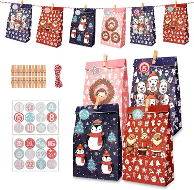 Produktbild von Adventskalender zum Befüllen - Papierbeutel zum Selbstbefüllen - Basteln - Adventsbeutel - Adventskalenderbeutel selbst gestalten - Weihnachtskarten