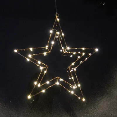 Produktbild von Weihnachtsstern aus kupferfarbenem Draht mit LED-Lichtern warmweiß Fensterstern Größe: H30 x B28 cm (25 LEDs)