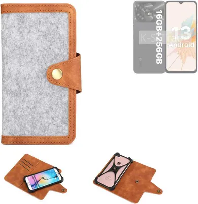 Produktbild von K-S-Trade Handyhülle kompatibel mit UMIDIGI A15 Schutzhülle Filz-Hülle Kunst-Leder hellgrau braun (1x)