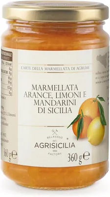 Immagine prodotto di Agrisicilia Marmellata di Arance, Limoni e Mandarini di Sicilia, vaso da 360g, ideale per colazione e merenda