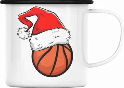 Produktbild von Trendation - Basketball Weihnachten Emaille Tasse Geschenk Basketballspieler Geschenkidee (Schwarz)