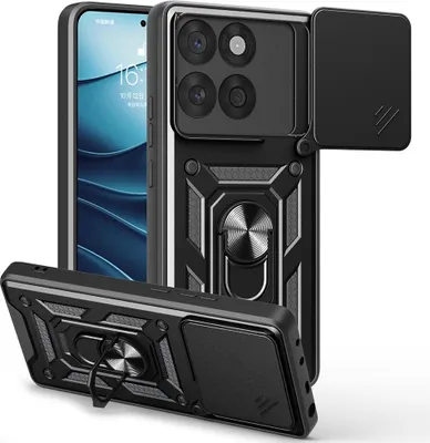 Produktbild von Motorola Edge 60 / 60 Fusion Hülle - Coverup Armor Ring Ständer Back Cover mit Kamera Schutz - Schwarz