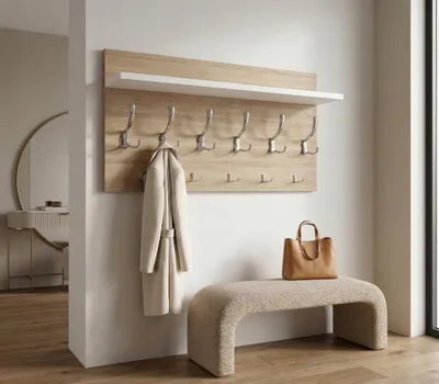 Produktbild von Wandgarderobe mit Ablage Weiß - Sonoma, 100 cm 11 Haken Flur Garderobe modern Kleiderhaken Wandmontage