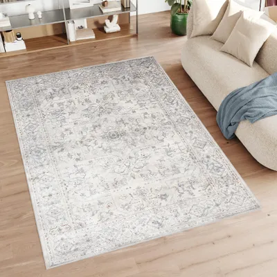 Immagine prodotto di Tappeto soggiorno camera da letto a pelo corto moderno design screziato vintage grigio crema ÖKOTEX 120 x 170 cm